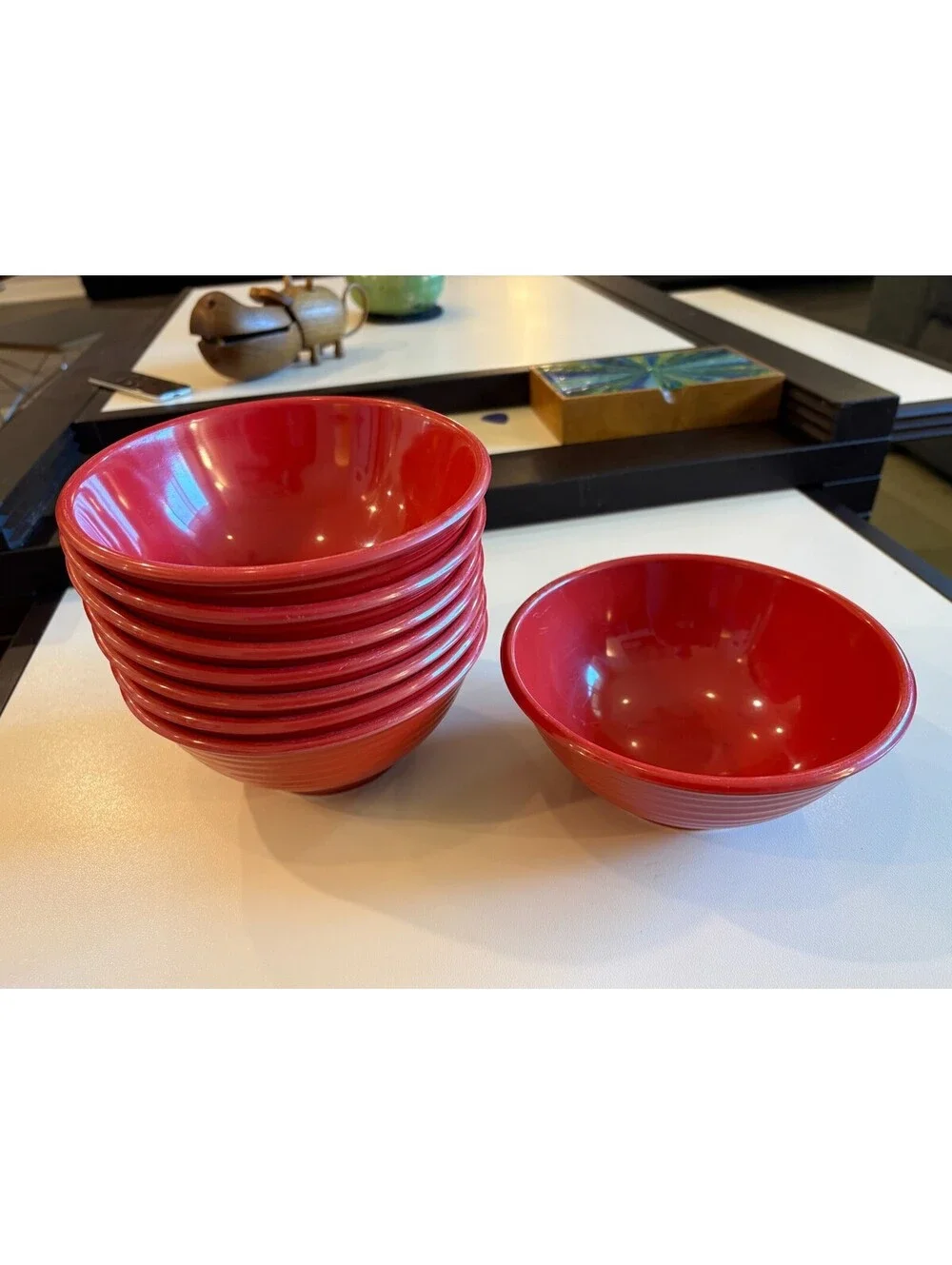 Target Home Everyday Melamine Cereal Bowls Ribbed Red Set of 8 Dishwasher Safe